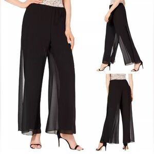 Adrianna Papell Semi Sheer Wide Leg Chiffon Overlay Pants Elastic Waist Black 10